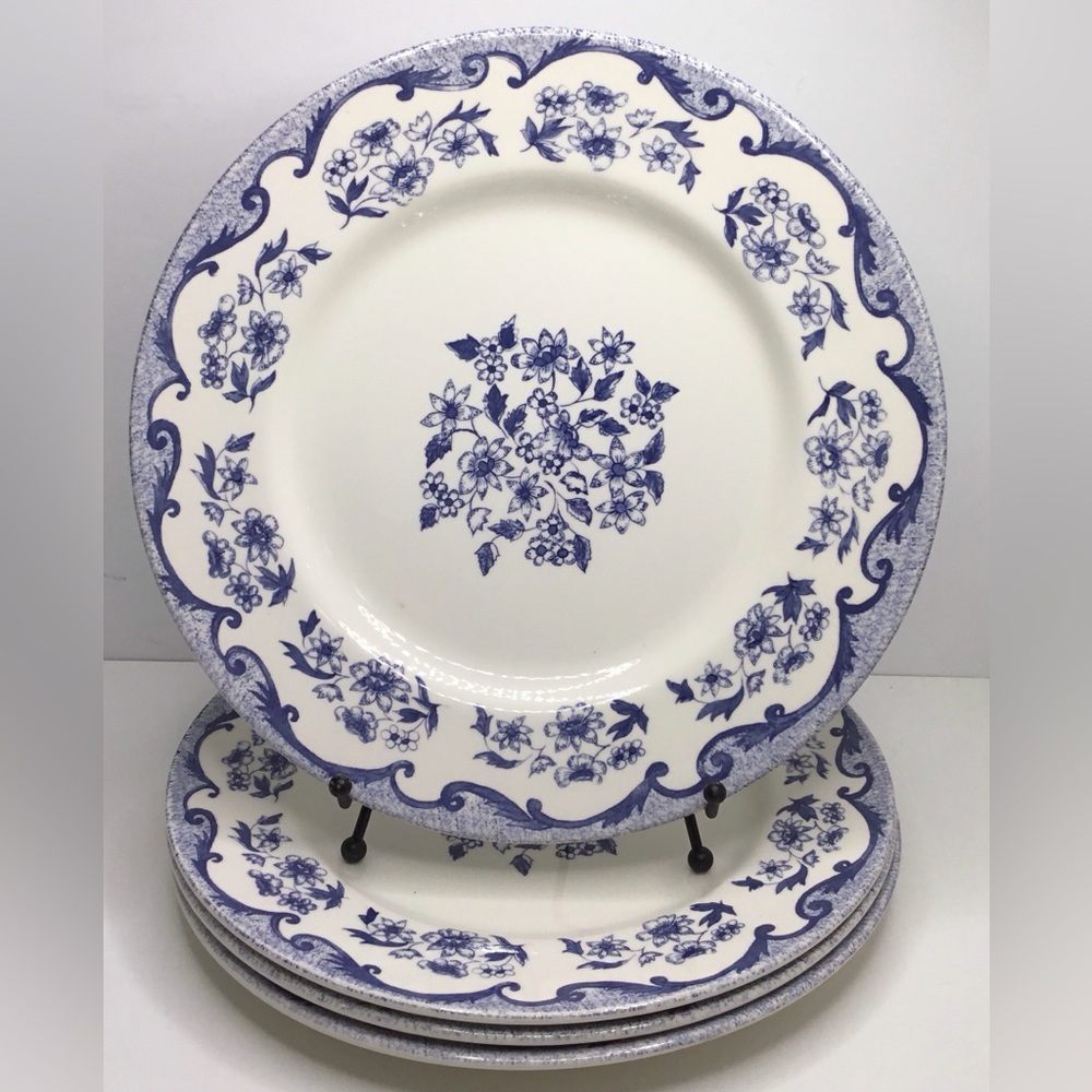 4 Royal Stafford  Dinner Plates Blue And  White Flowers Floral 11” new
